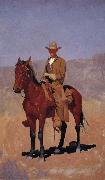 Mounted Cowboy in Chaps with Bay Horse Frederic Remington